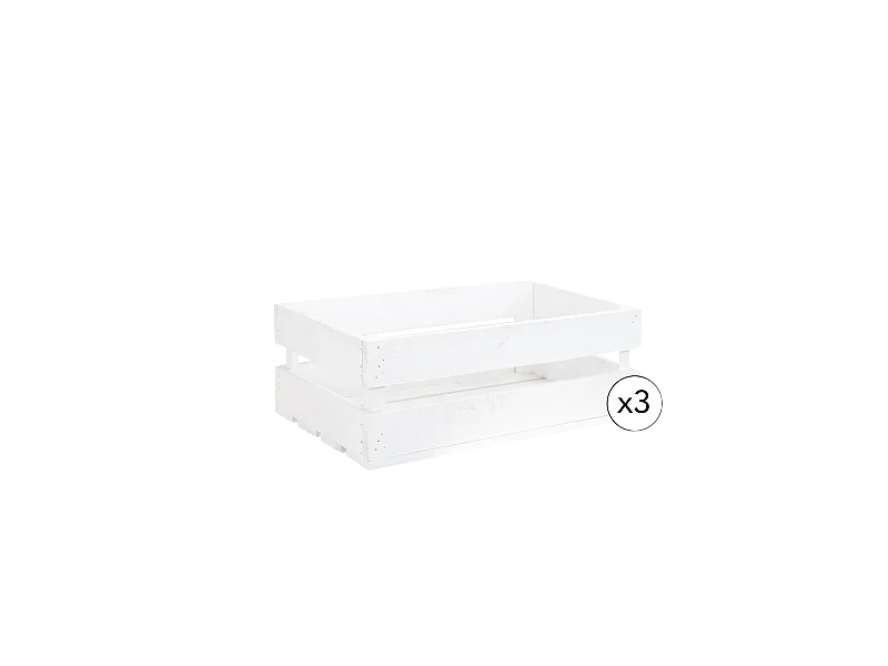 Set di 3 scatole in legno massello in tono bianco 49x30,5x17,5cm - BOX - DECOWOOD
