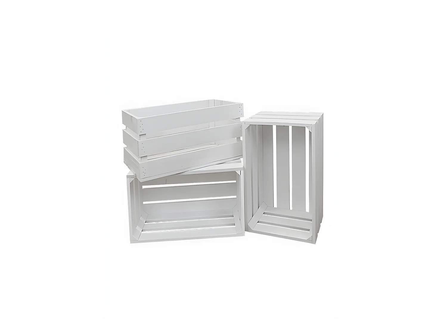 Set di 3 scatole in legno massello in tono bianco 49x30,5x25,5cm - BOX - DECOWOOD