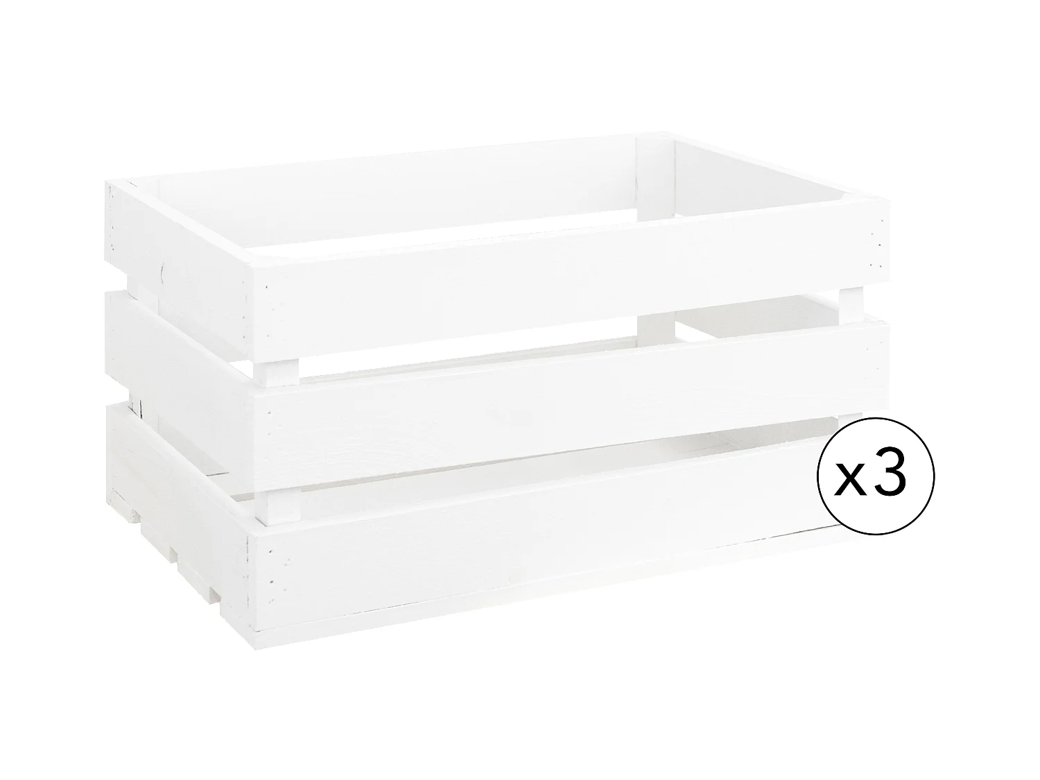 Pack de 3 cajas de madera maciza en tono blanco de 49x30,5x25,5cm - BOX - DECOWOOD
