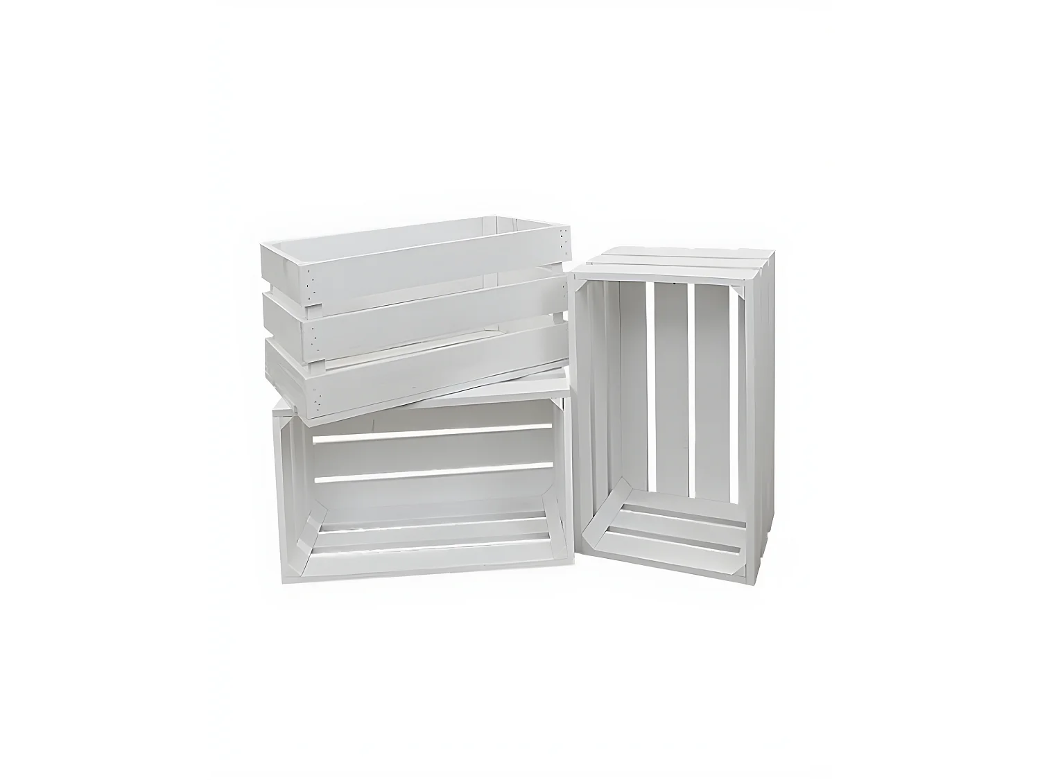 Set di 3 scatole in legno massello in tono bianco 49x30,5x25,5cm - BOX - DECOWOOD