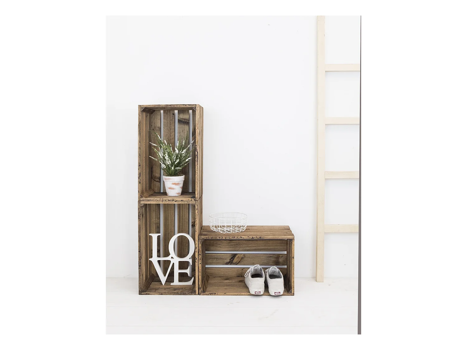 Set di 3 scatole in legno massello in tono marrone 49x30,5x25,5cm - BOX - DECOWOOD