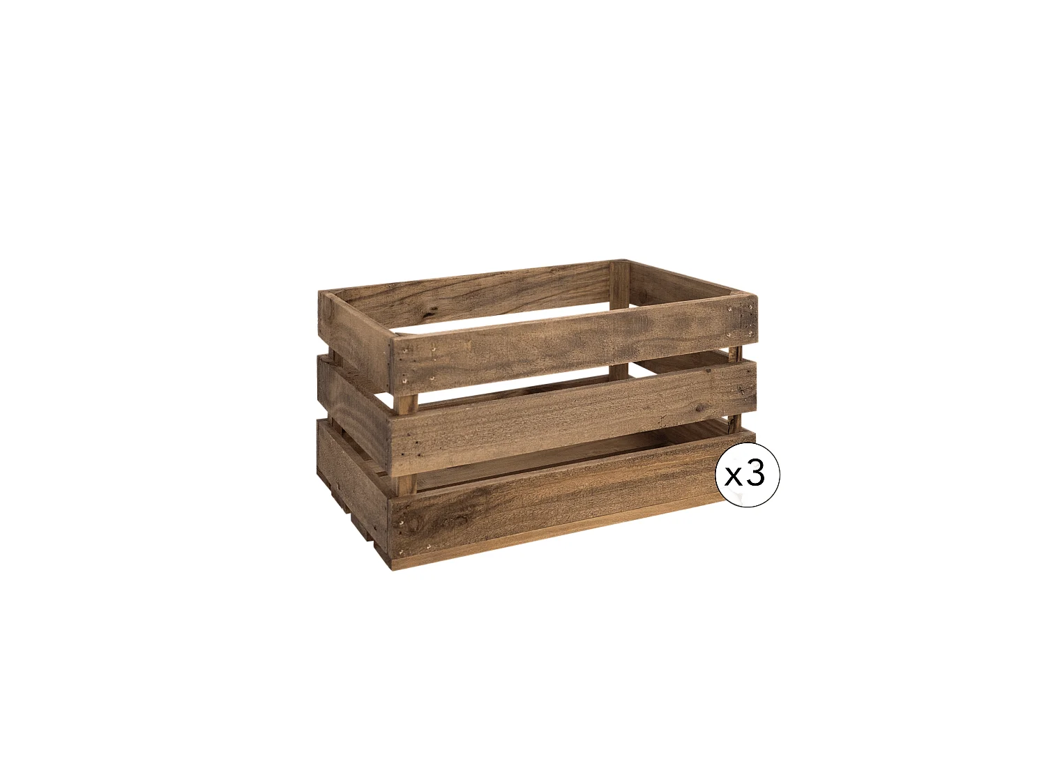 Set di 3 scatole in legno massello in tono marrone 49x30,5x25,5cm - BOX - DECOWOOD
