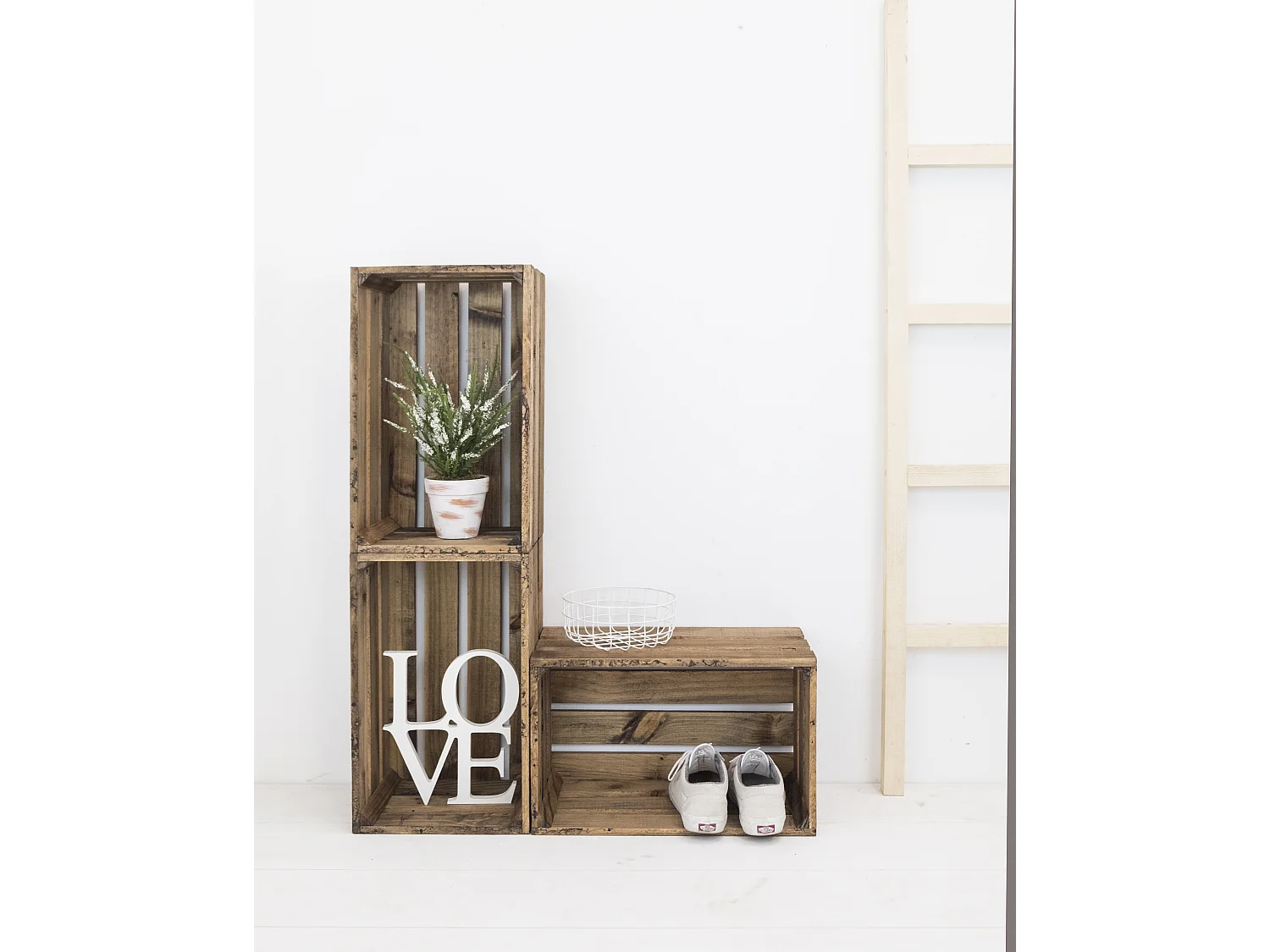 Set di 3 scatole in legno massello in tono marrone 49x30,5x25,5cm - BOX - DECOWOOD