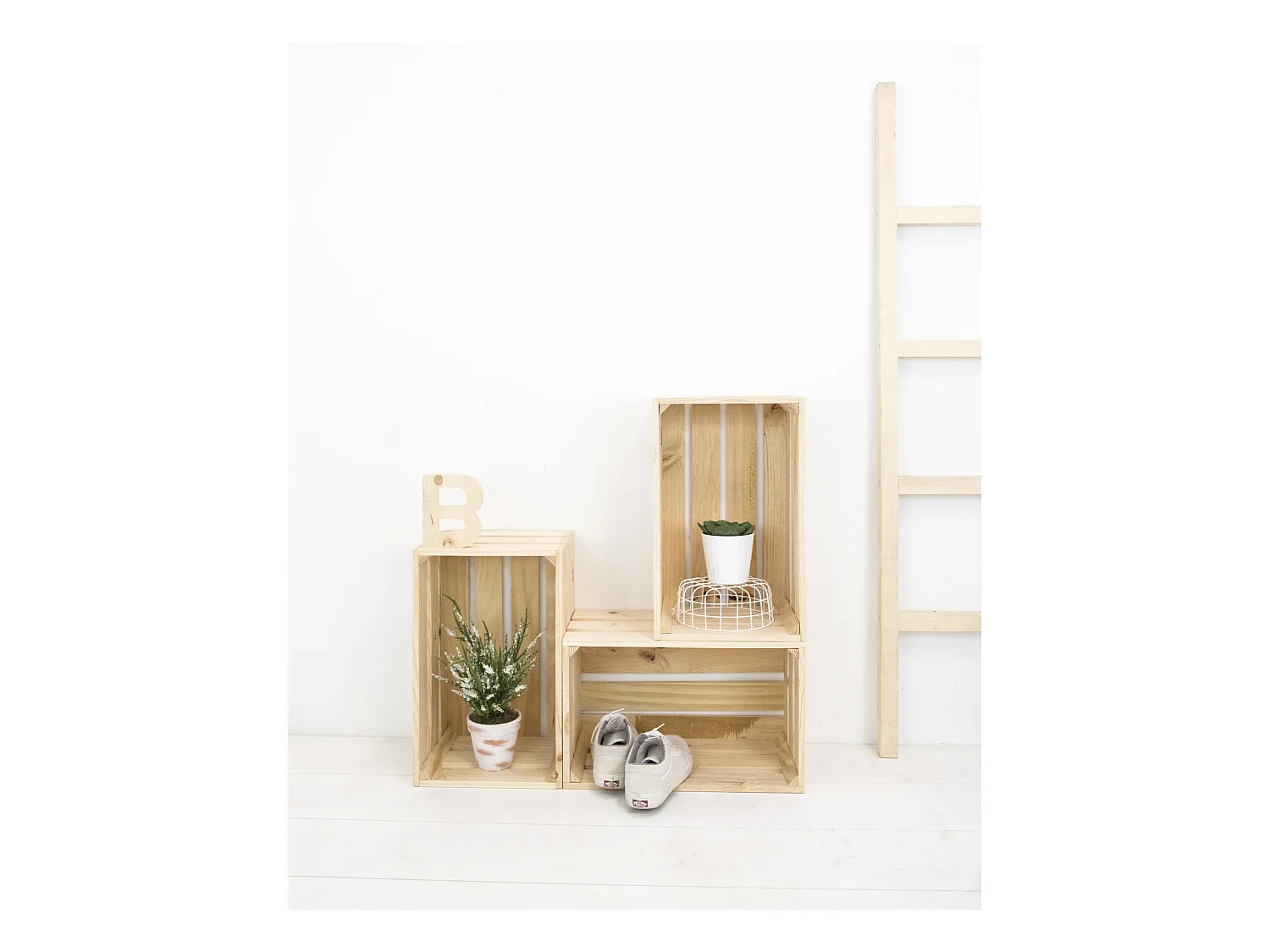 Set di 3 scatole in legno massello in tono naturale 49x30,5x25,5cm - BOX - DECOWOOD