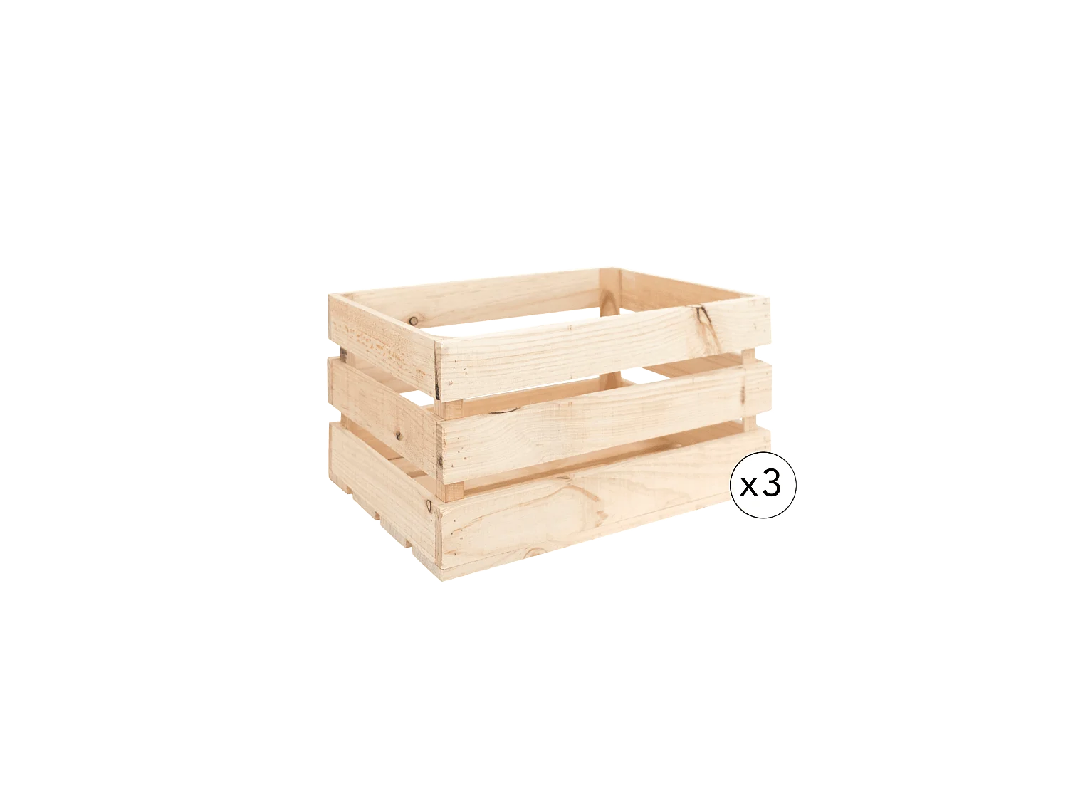 Pack de 3 cajas de madera maciza en tono natural de 49x30,5x25,5cm - BOX - DECOWOOD
