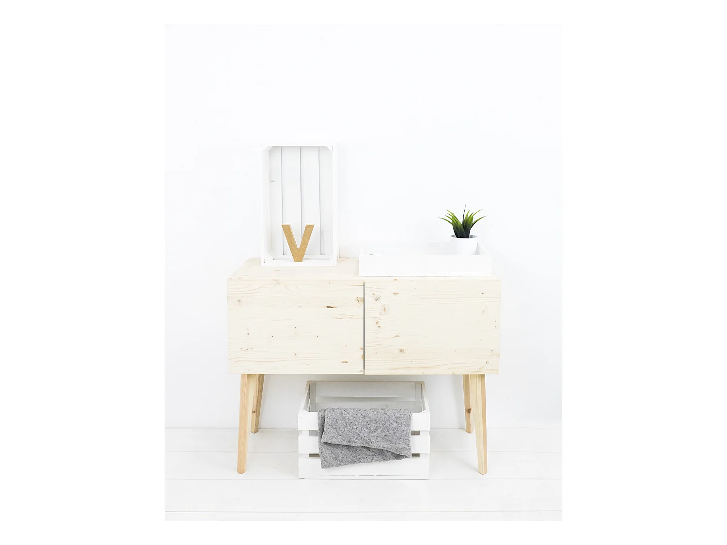 Scatola in legno massello in tono bianco 49x30,5x7,5cm - BOX - DECOWOOD