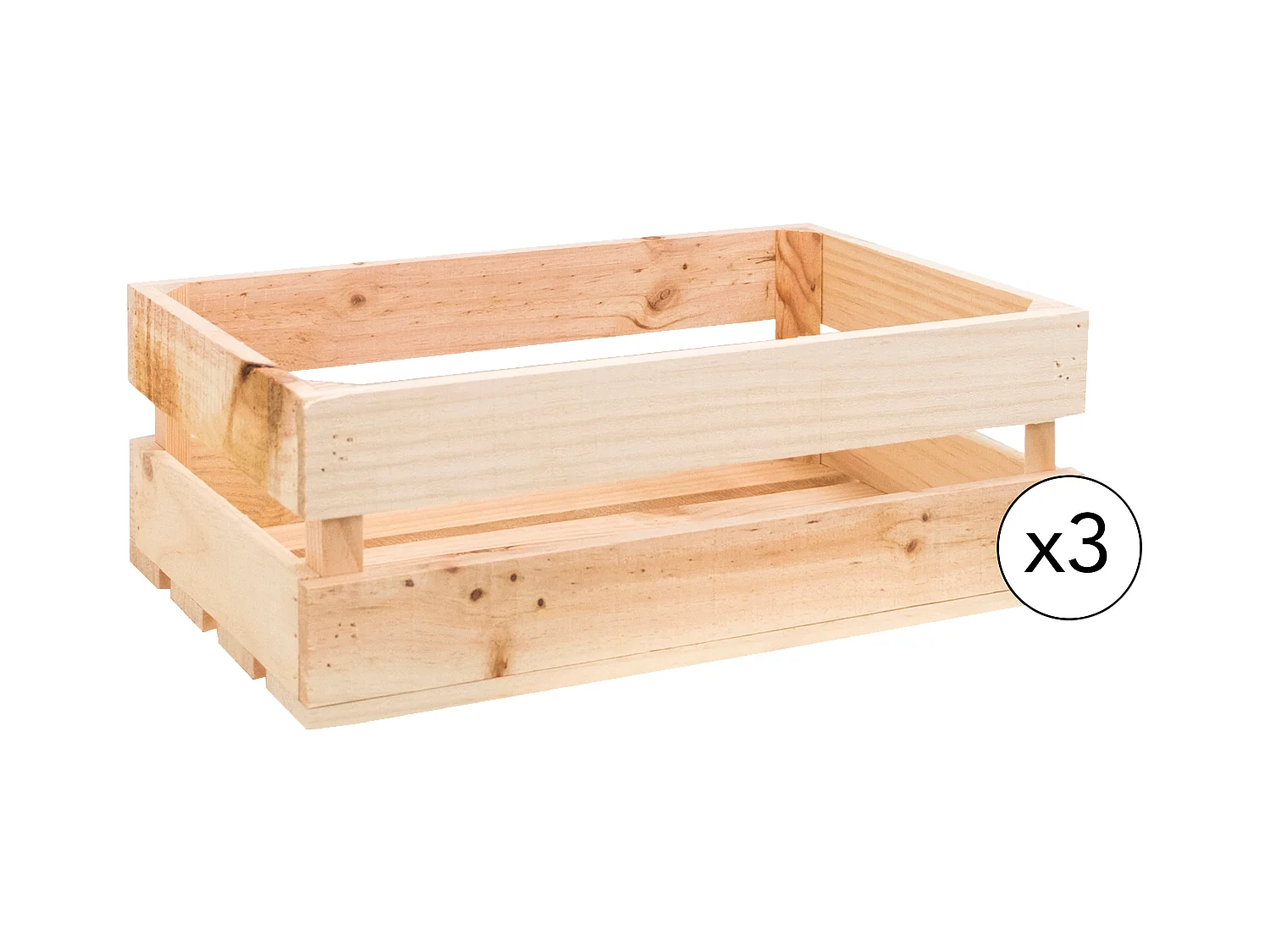 Set di 3 scatole in legno massello in tono naturale 49x30.5x17.5cm - BOX - DECOWOOD