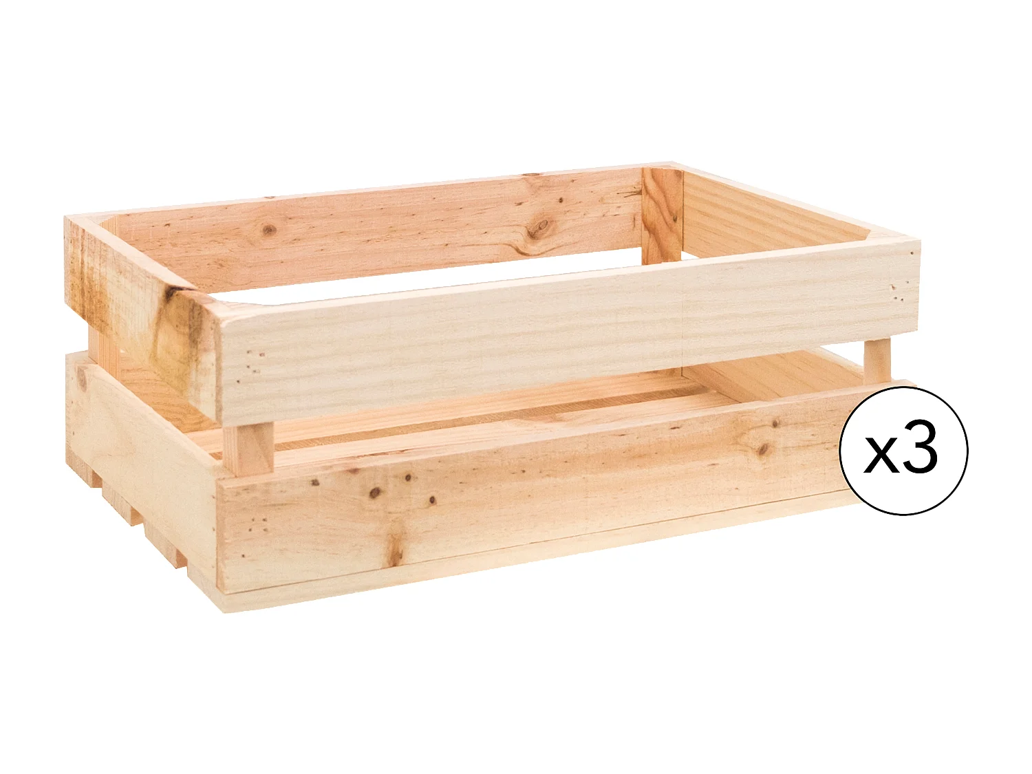 Pack 3 boîtes en bois de pin marronnes naturelles 49x17,5cm - BOX - DECOWOOD