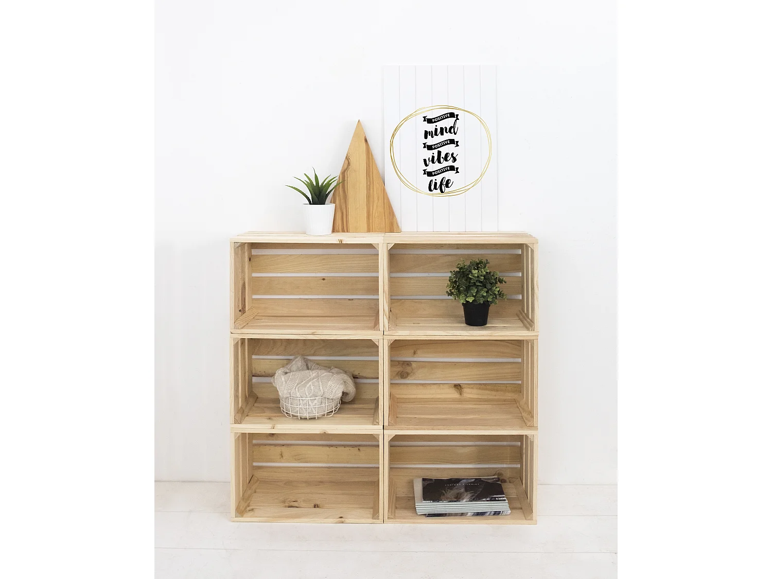 Pack 6 boîtes en bois de pin grandes naturelles 49x25,5cm - BOX - DECOWOOD