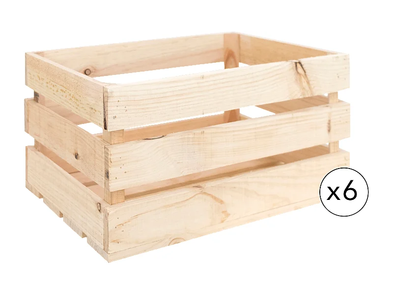 Set di 6 scatole in legno massello in tono naturale 49x30,5x25,5cm - BOX - DECOWOOD