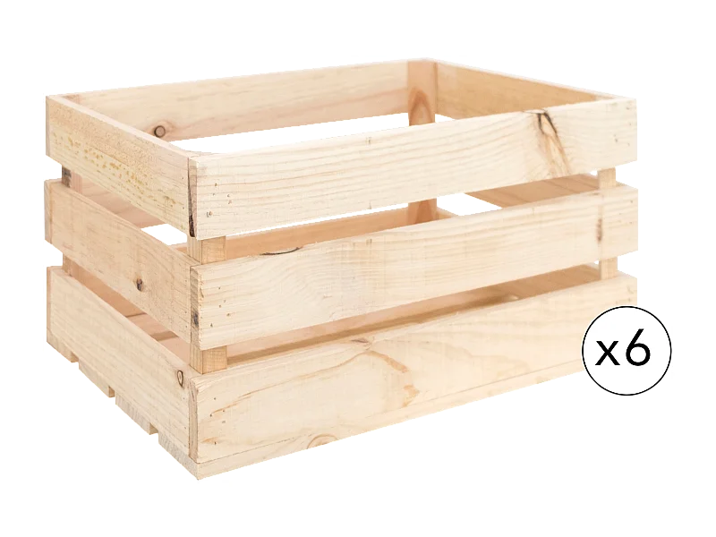 Set di 6 scatole in legno massello in tono naturale 49x30,5x25,5cm - BOX - DECOWOOD