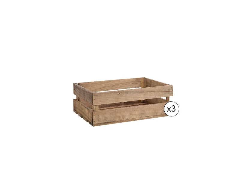 Set di 3 scatole in legno massello in tono marrone 49x30,5x17,5cm - BOX - DECOWOOD