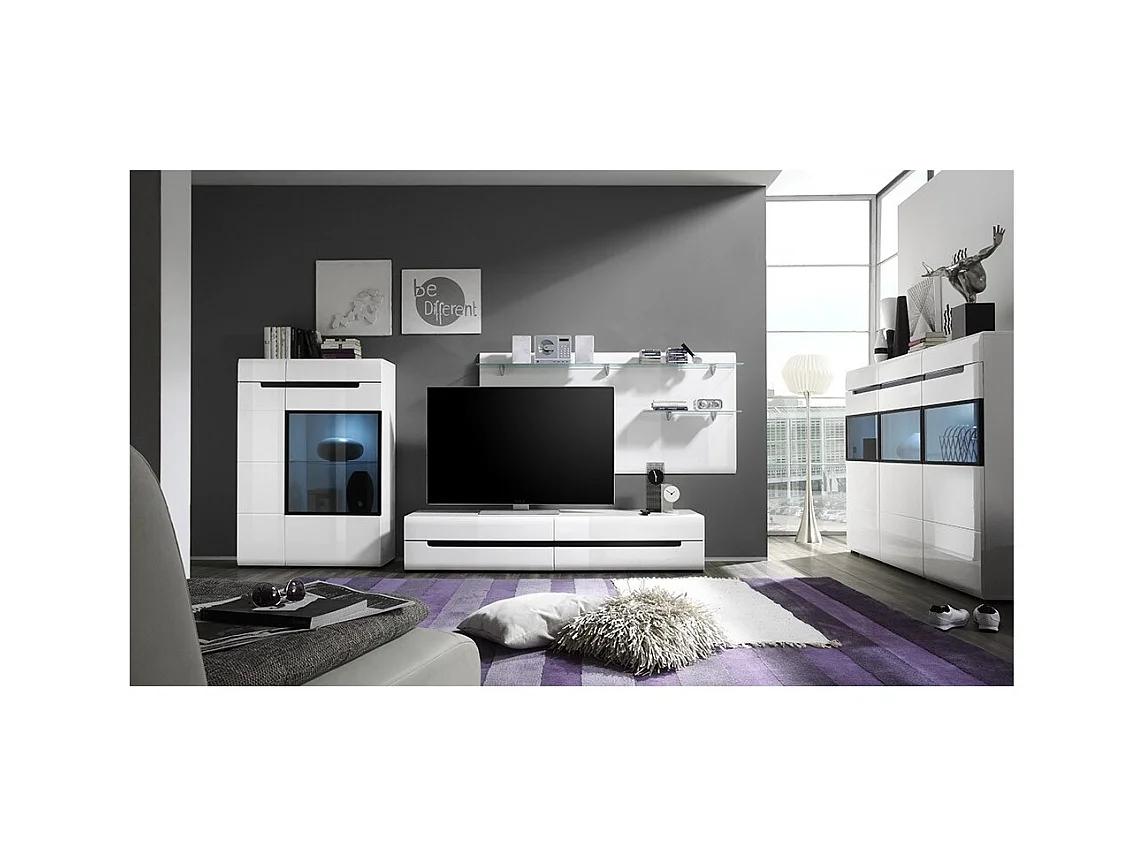 Móvel para TV 180cm Coleção LUCIA. 2 gavetas, cor branca, fachadas brilhantes. Estilo design.