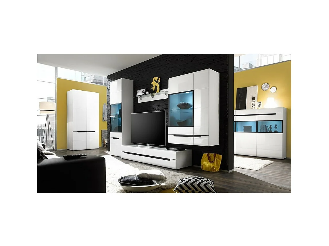 Móvel para TV 180cm Coleção LUCIA. 2 gavetas, cor branca, fachadas brilhantes. Estilo design.