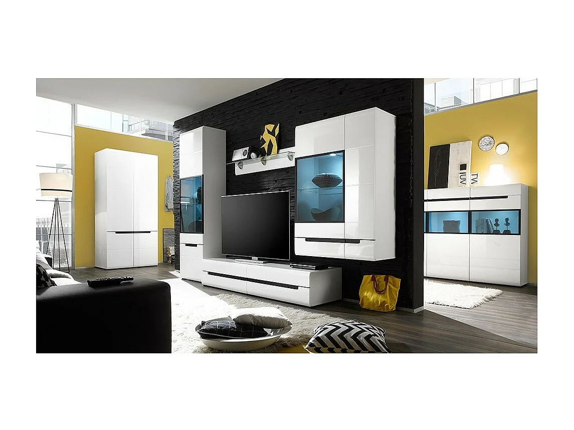 Meuble TV LUCIA avec 2 tiroirs - Blanc brillant - 180 x 34 x 50 cm