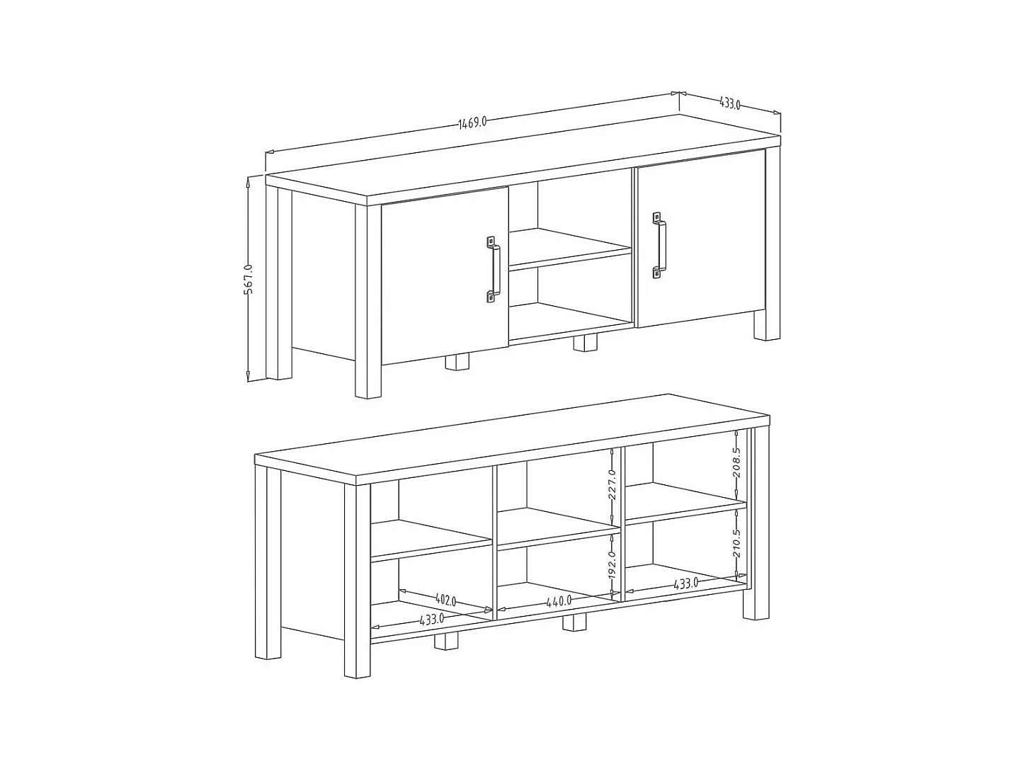 Mueble para TV DARWIN – 150 cm en pino y negro mate