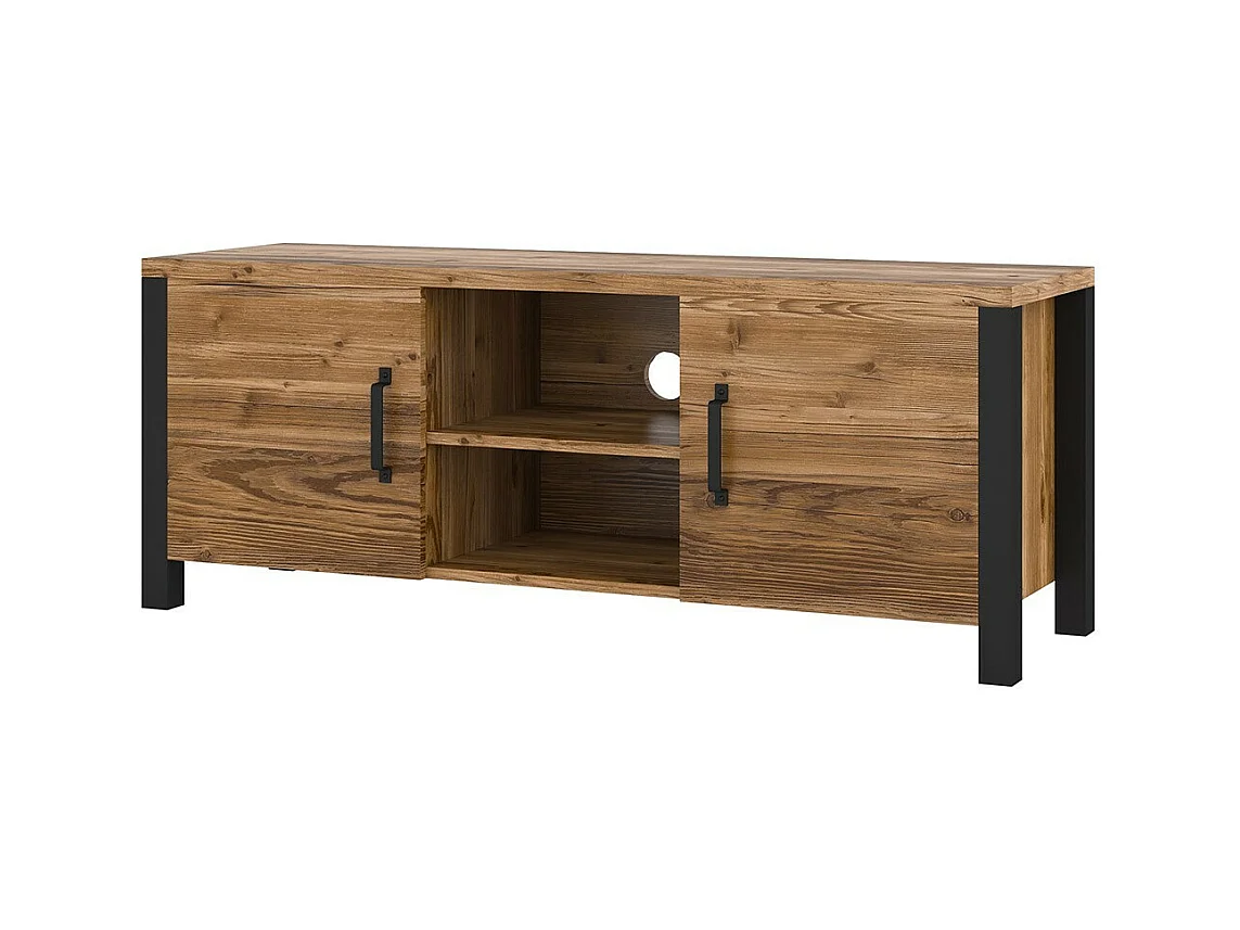 Meuble TV DARWIN – 150 cm en épicéa et noir mat