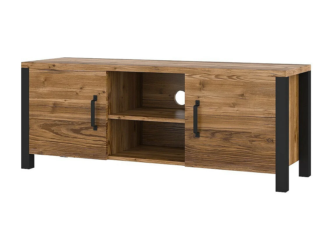 Meuble TV DARWIN – 150 cm en épicéa et noir mat