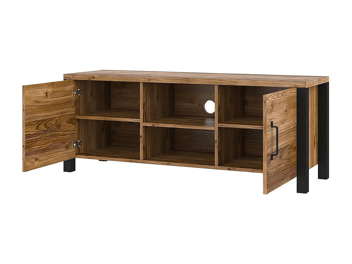 Meuble TV DARWIN – 150 cm en épicéa et noir mat