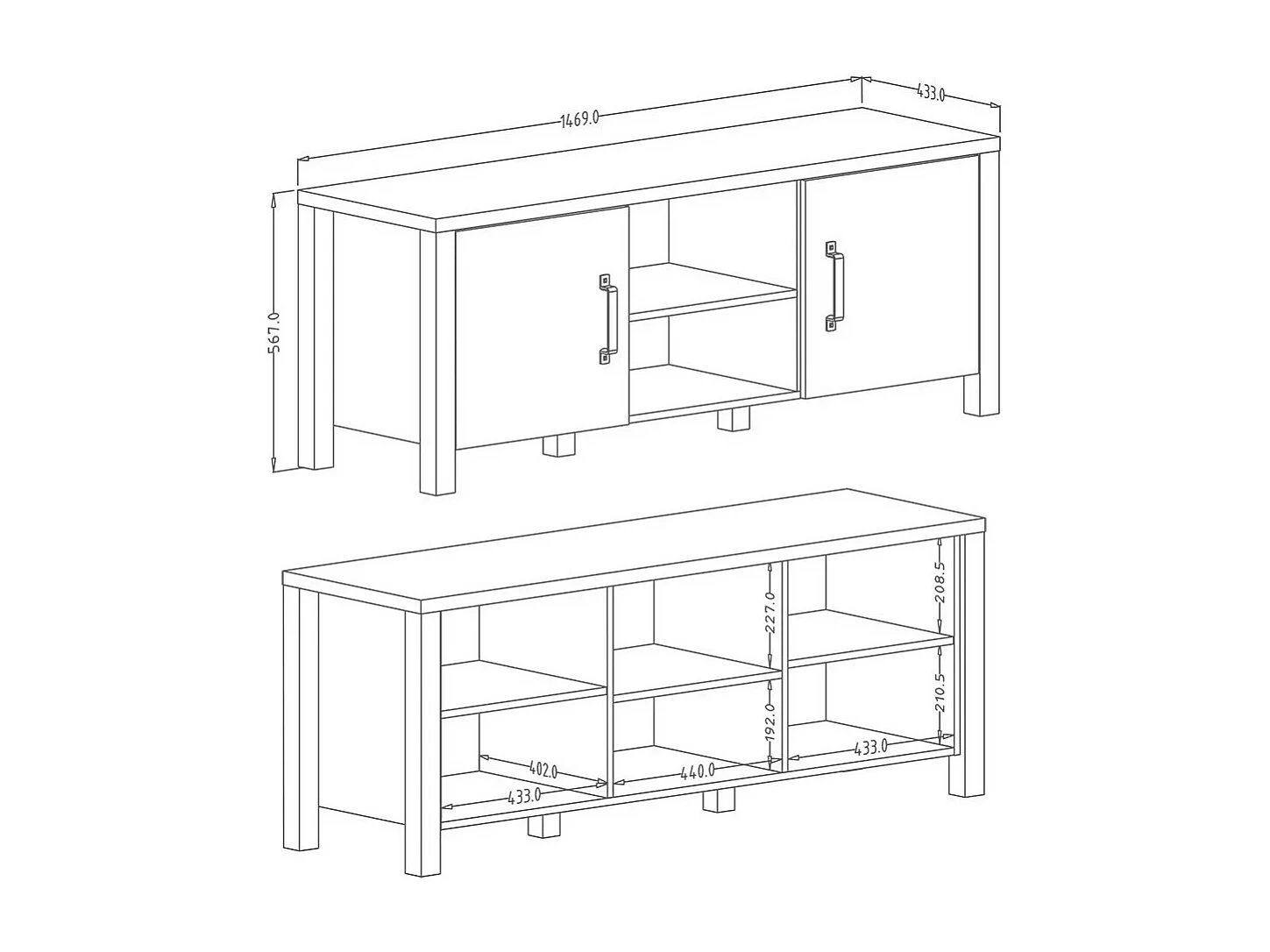 Meuble TV DARWIN – 150 cm en épicéa et noir mat