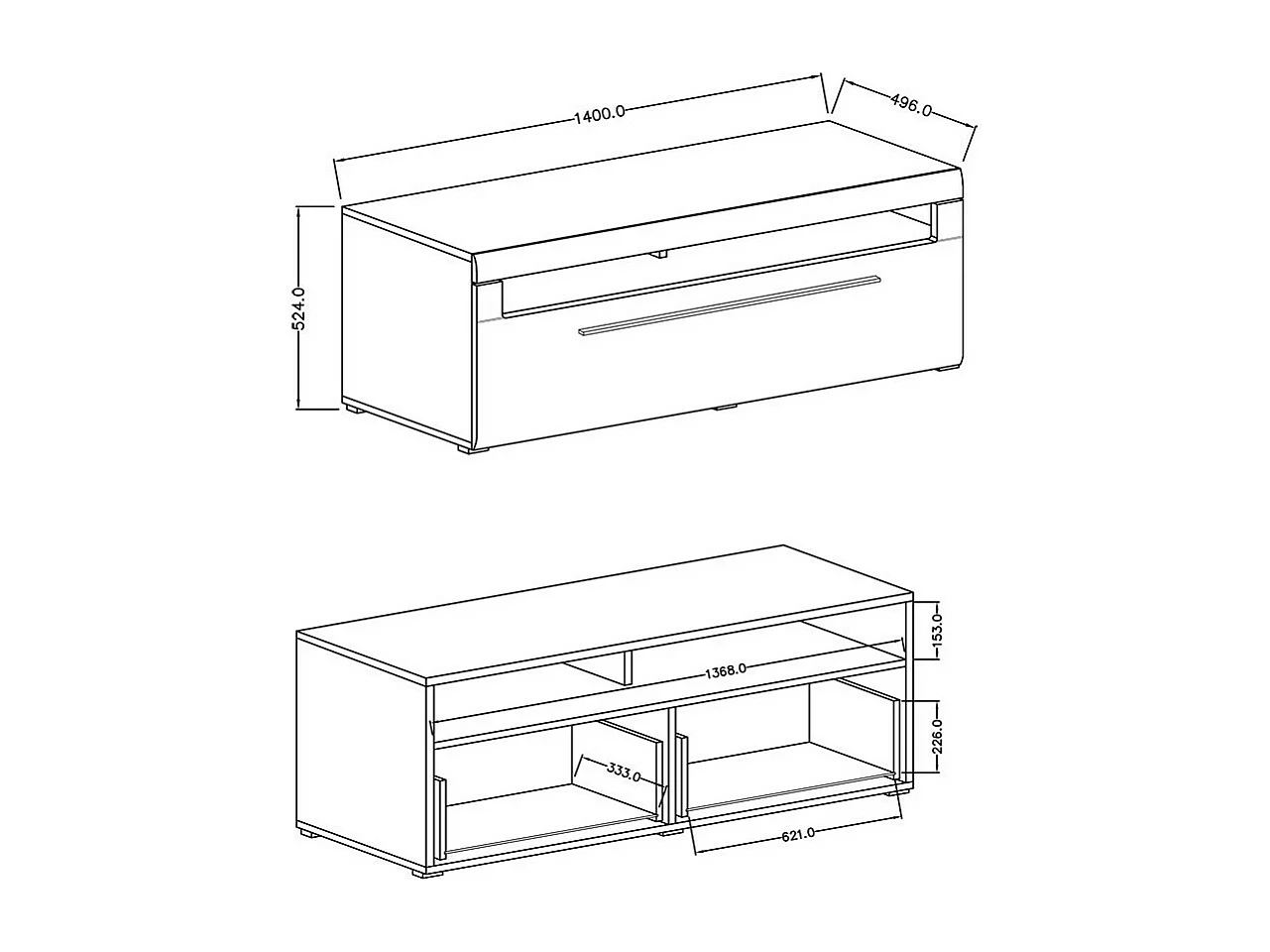 Meuble TV 140cm collection BREDA. Coloris chêne. Style design.