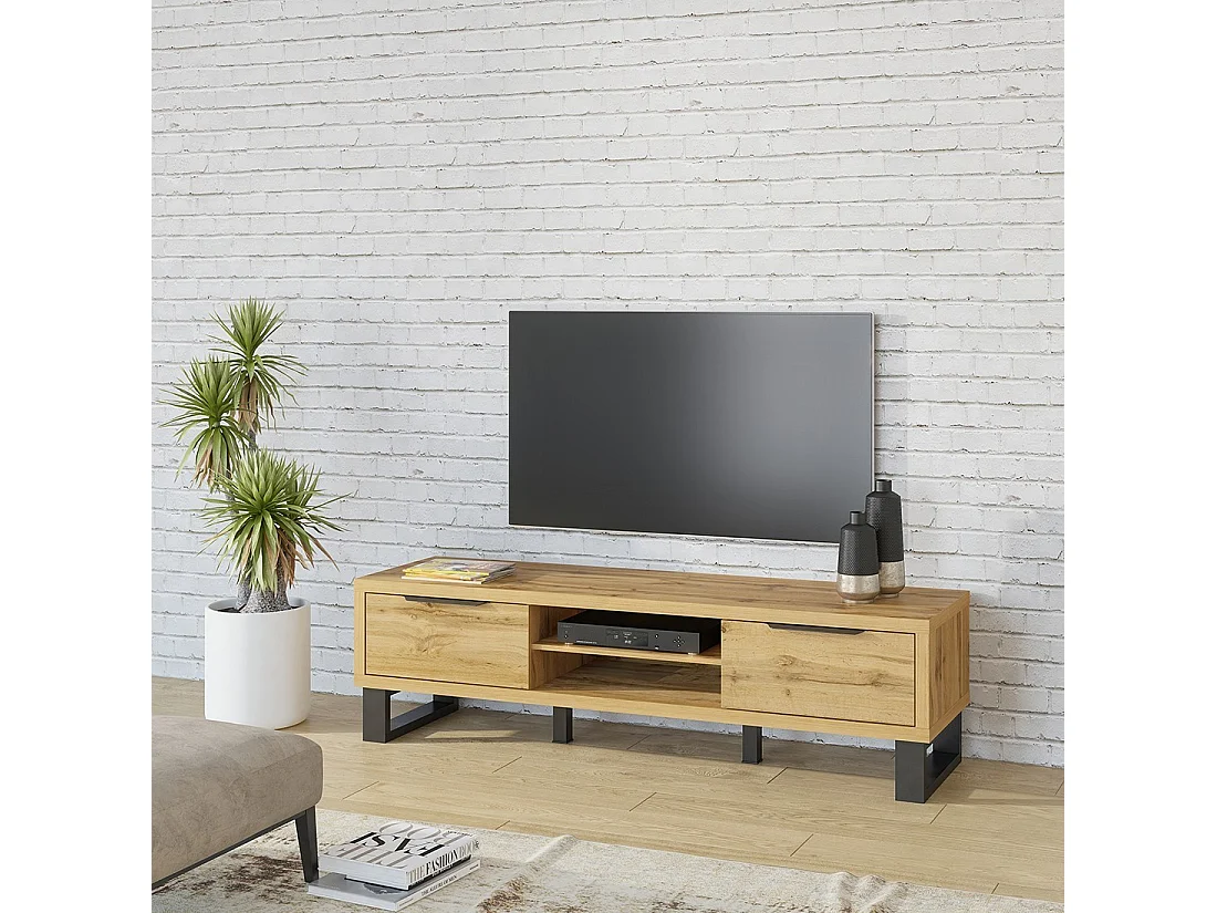 Meuble TV XL 180cm collection MILO. Coloris chêne. Style design.