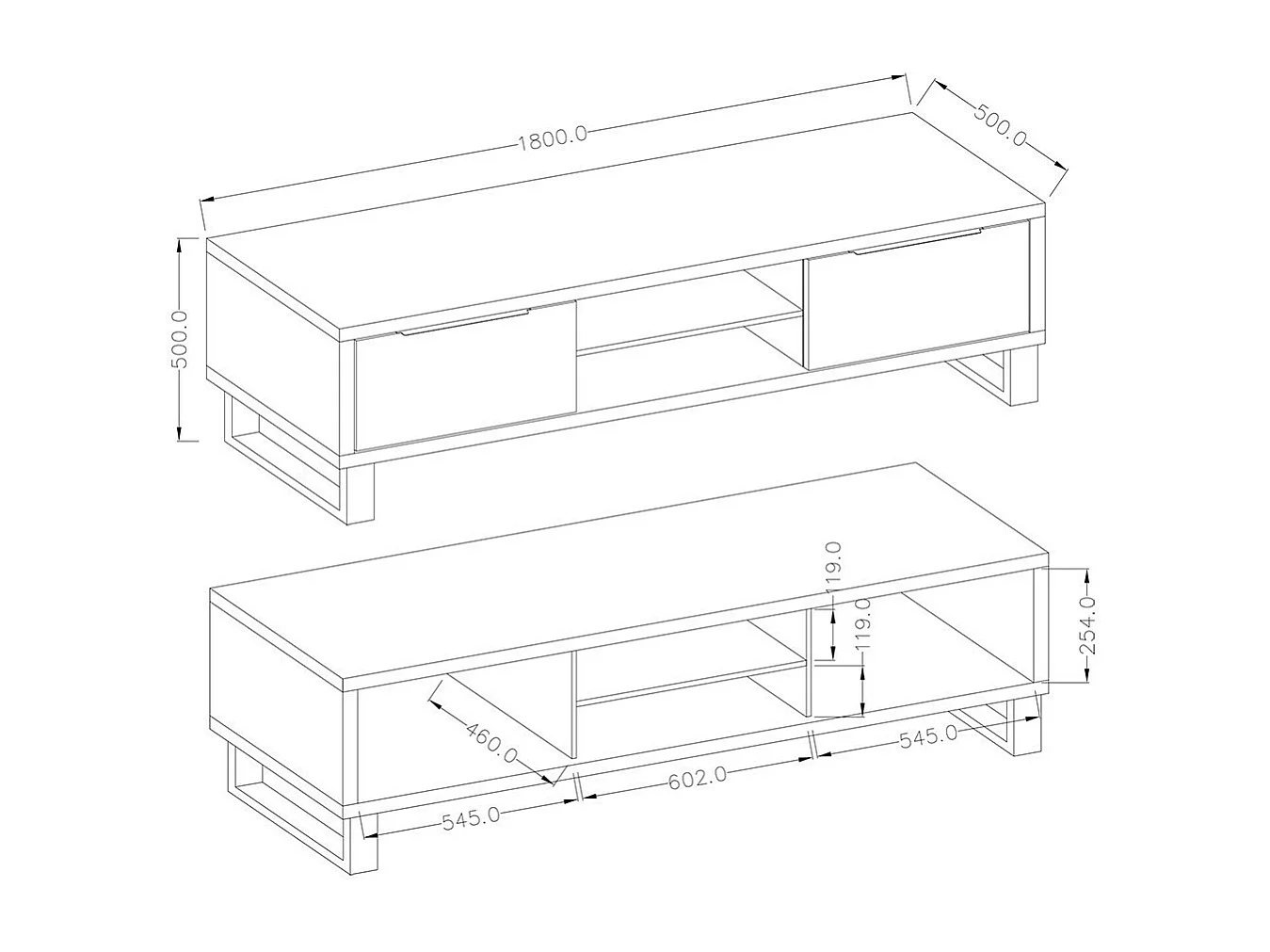 Meuble TV XL 180cm collection MILO. Coloris chêne. Style design.