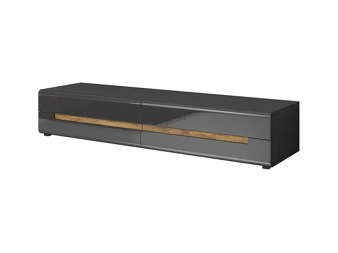 Meuble TV LUCIA avec 2 tiroirs - Gris brillant - 180 x 34 x 50 cm