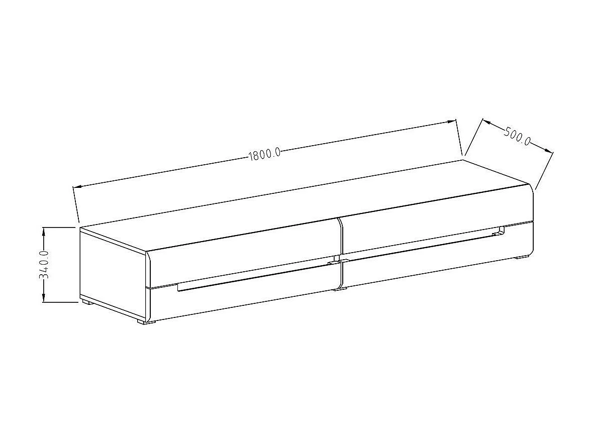 Mobile TV LUCIA con 2 cassetti - Grigio lucido - 180 x 34 x 50 cm