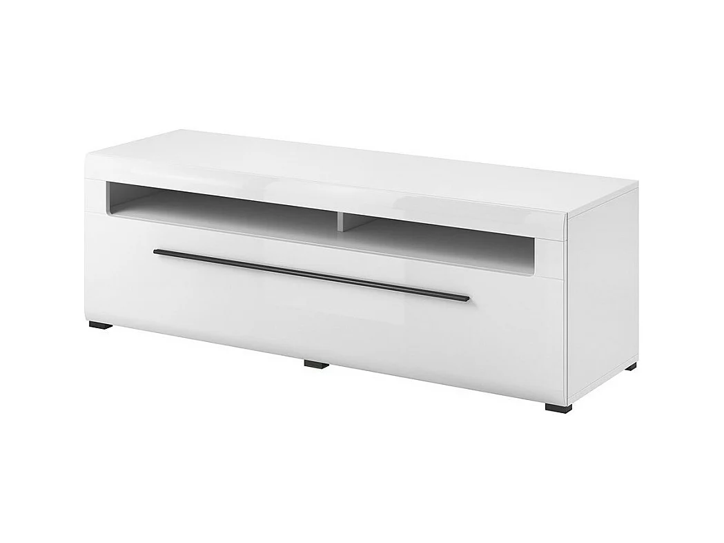 Tv-meubel 140 cm collectie BREDA. Kleuren mat wit en glanzend wit. Design stijl.