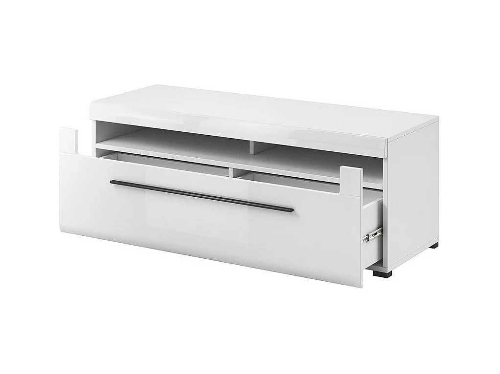 Tv-meubel 140 cm collectie BREDA. Kleuren mat wit en glanzend wit. Design stijl.