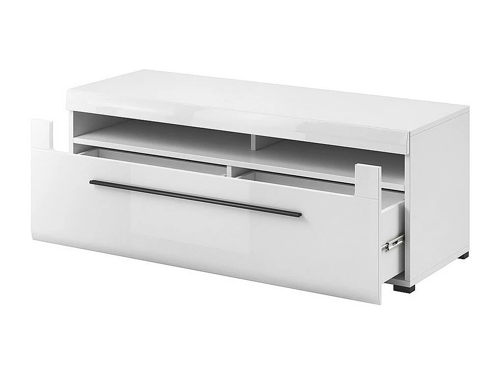 Meuble TV 140cm collection BREDA. Coloris blanc mat et blanc brillant. Style design.