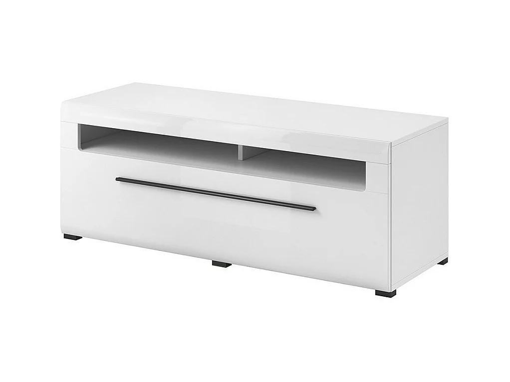 Meuble TV XL 160cm collection BREDA. Coloris blanc mat et blanc brillant. Style design.