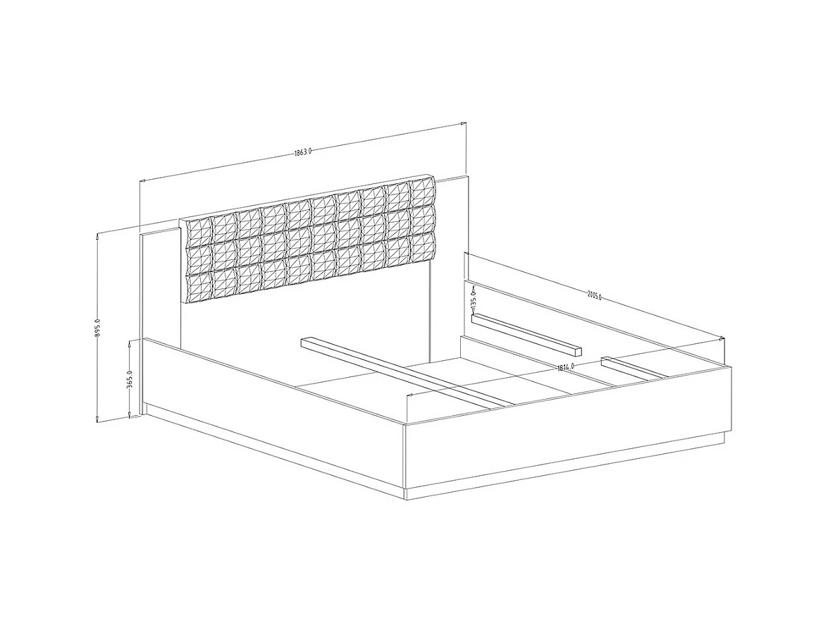 Opslagbed 180x200 in licht eiken en zwarte kleur, collectie FOX.