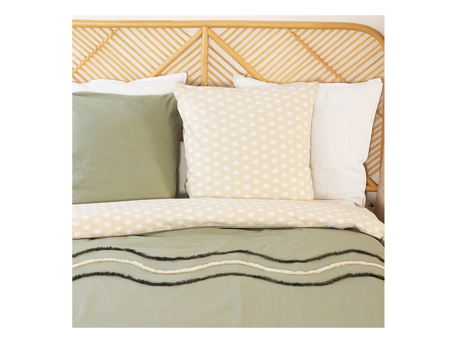 Parure de lit 240x220 cm coton BCI adouci LINEA Vert 3 pièces