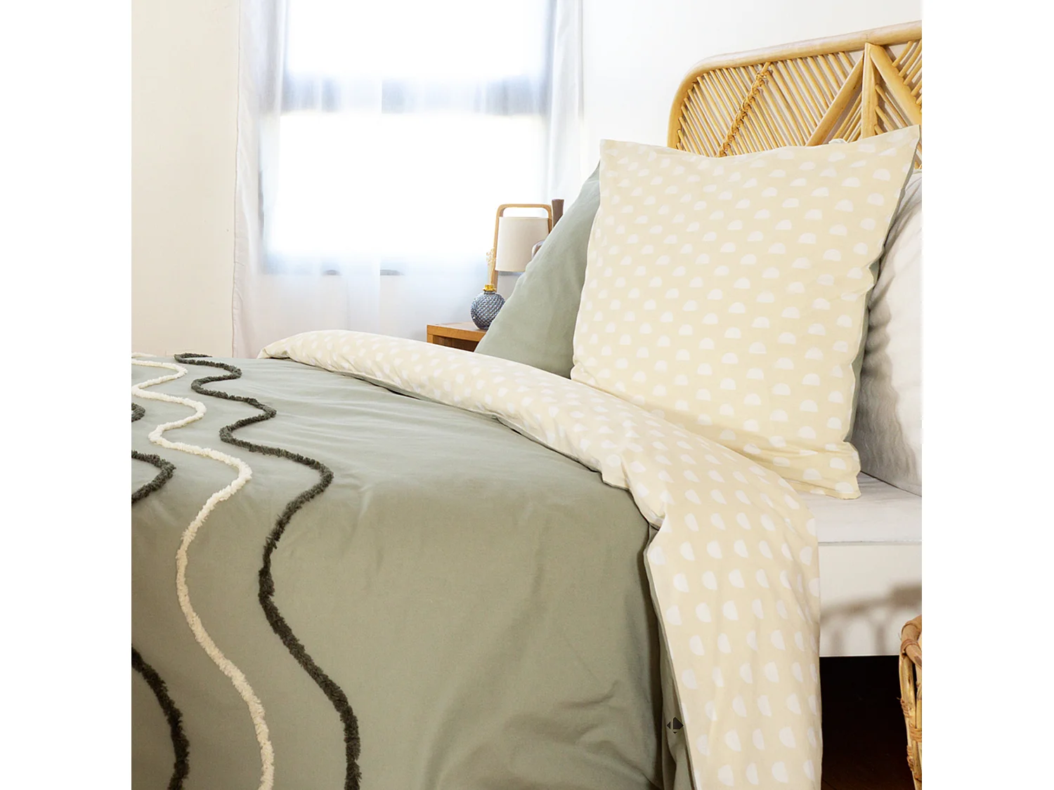 Parure de lit 240x220 cm coton BCI adouci LINEA Vert 3 pièces