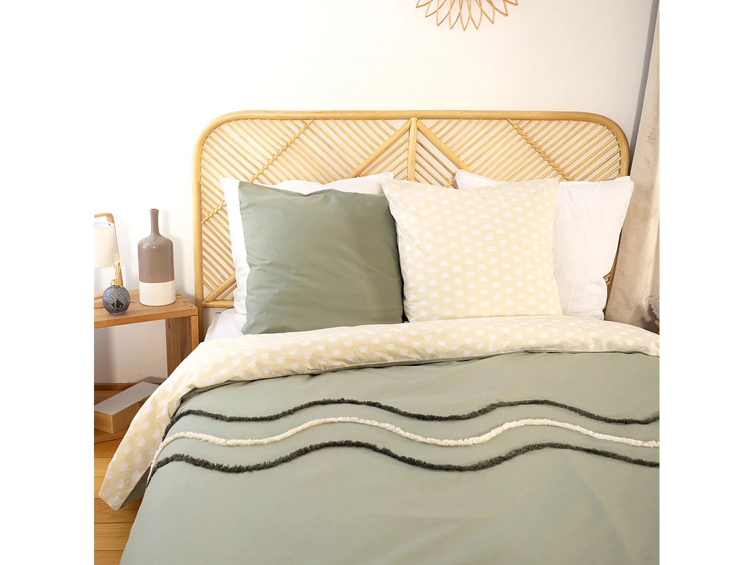 Parure de lit 240x220 cm coton BCI adouci LINEA Vert 3 pièces