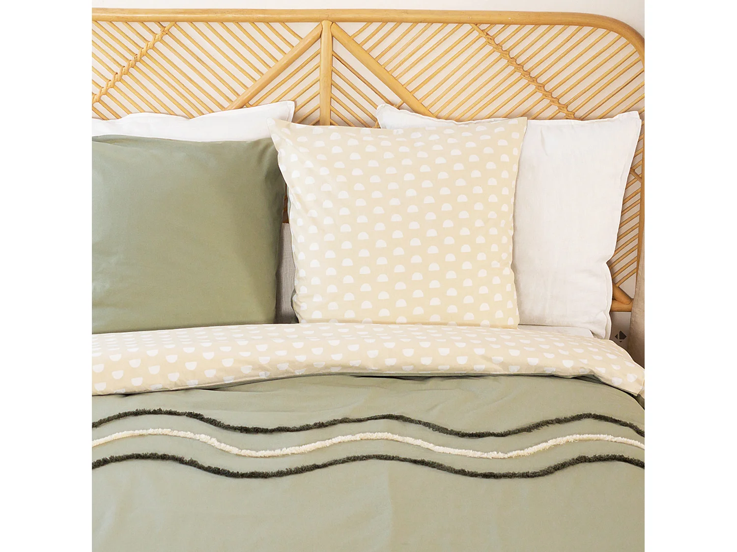 Parure de lit 240x220 cm coton BCI adouci LINEA Vert 3 pièces