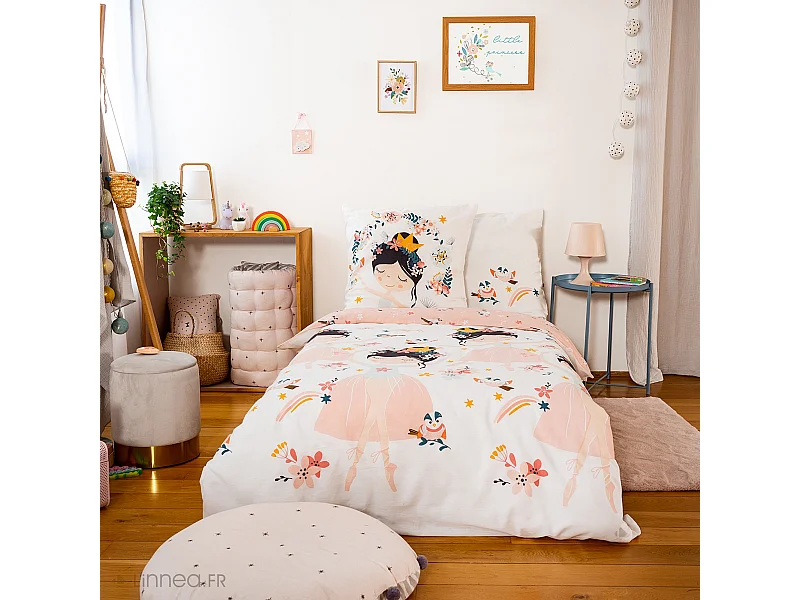 Parure de lit 140x200 cm polycoton KATY rose 2 pièces