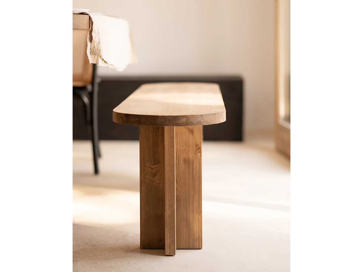 Panca ovale in legno masello in tono rovere scuro 140x45cm - TOKYO - DECOWOOD