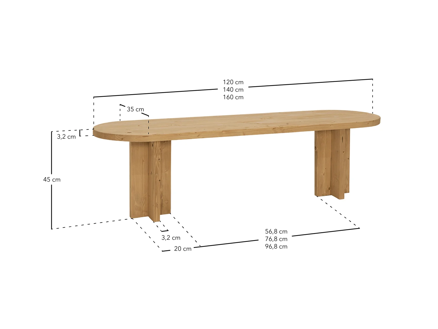 Panca ovale in legno masello in tono rovere scuro 140x45cm - TOKYO - DECOWOOD