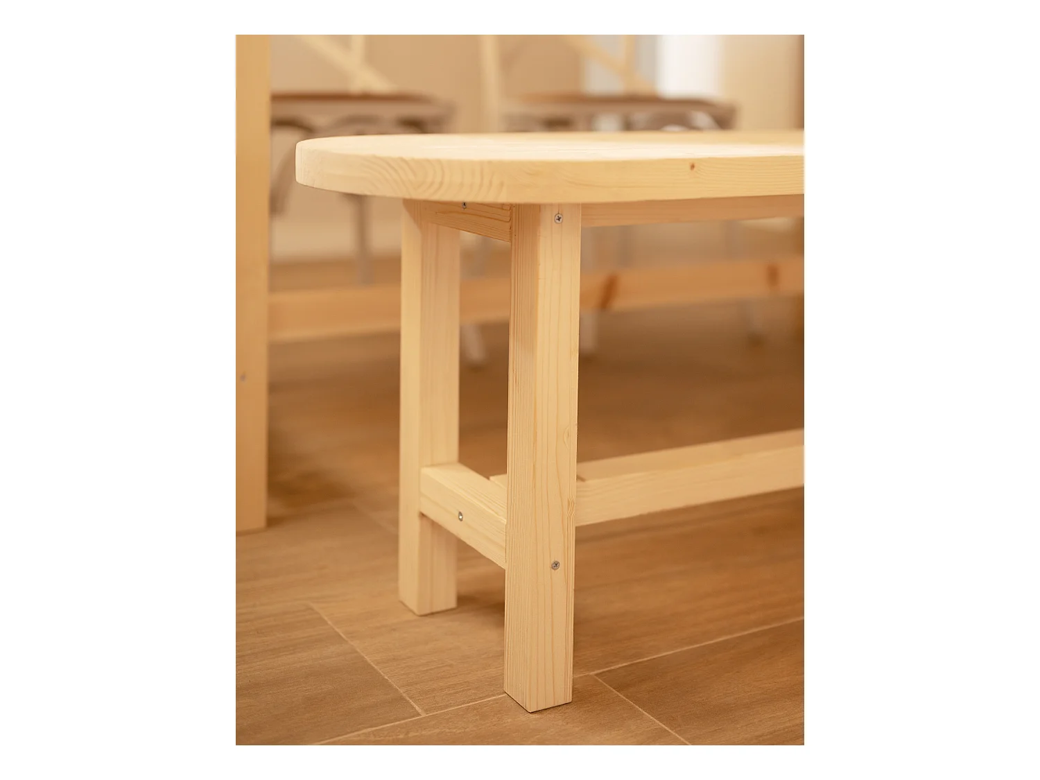 Panca ovale in legno masello in tono naturale 140x45cm - OLIVIA - DECOWOOD