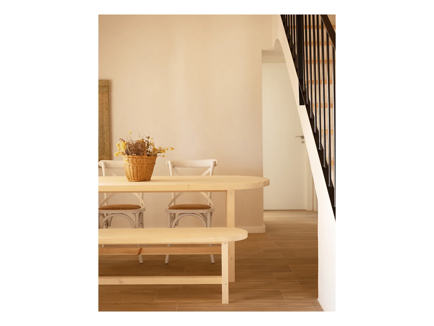 Panca ovale in legno masello in tono naturale 140x45cm - OLIVIA - DECOWOOD