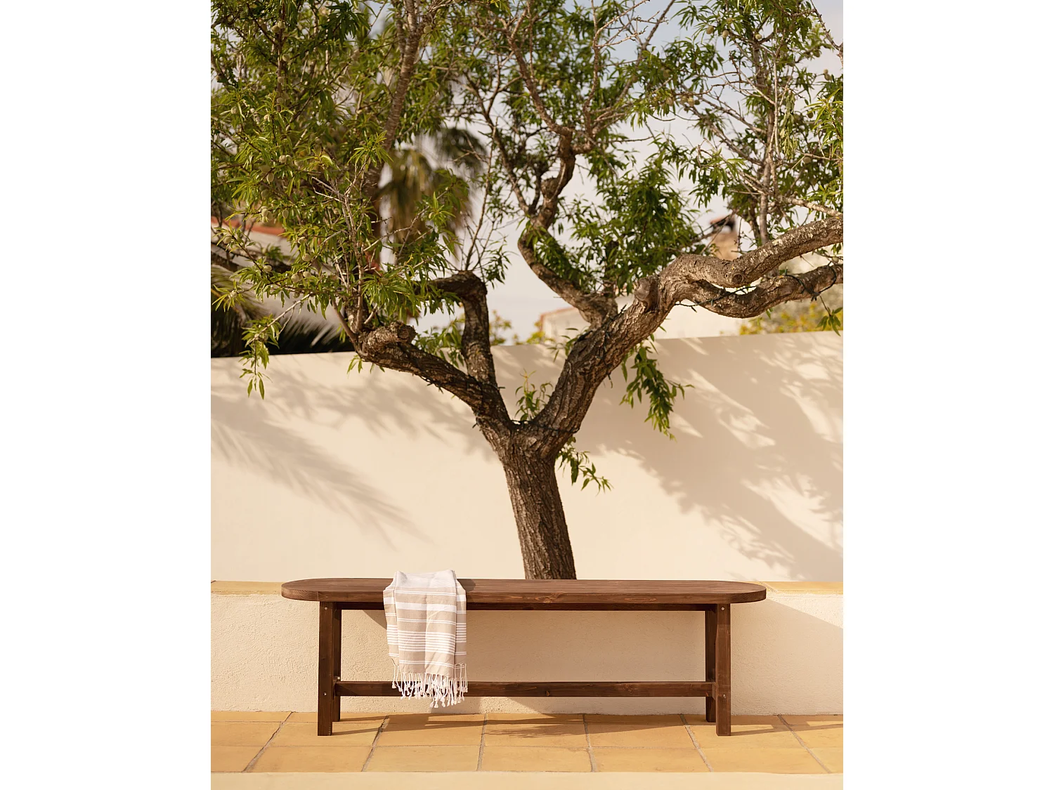 Panca ovale in legno masello in tono noce 140x45cm - OLIVIA - DECOWOOD