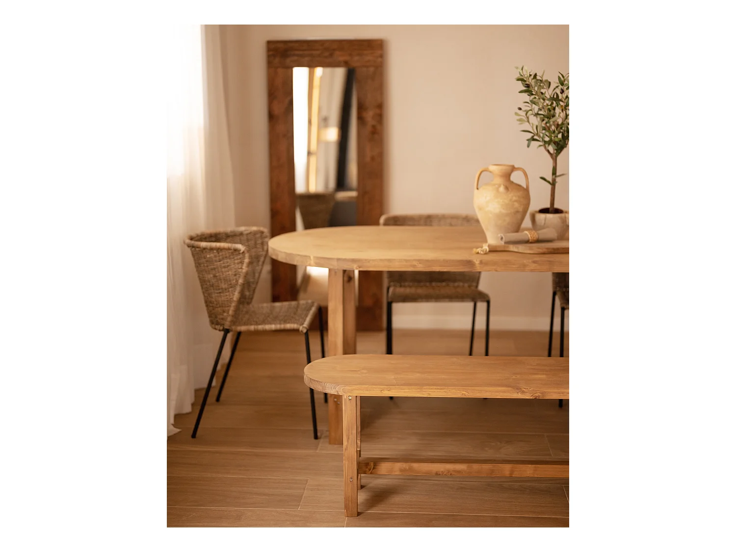 Panca ovale in legno masello in tono rovere scuro 160x45cm - OLIVIA - DECOWOOD