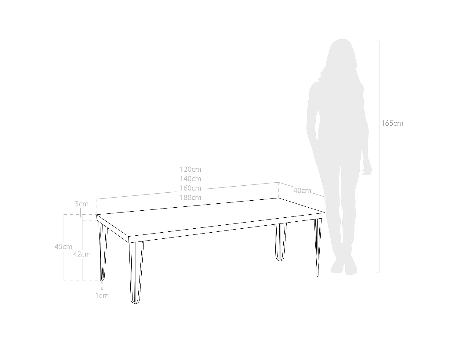 Banco de madera de pino rectangular Decowood para interiores en color natural con patas de hierro negras de 160cm estilo industrial - NOA - DECOWOOD