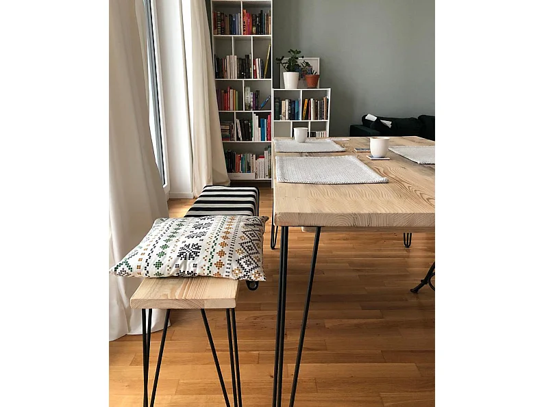 Banc en bois de pin et fer couleur naturel et noir 160x45cm - NOA - DECOWOOD