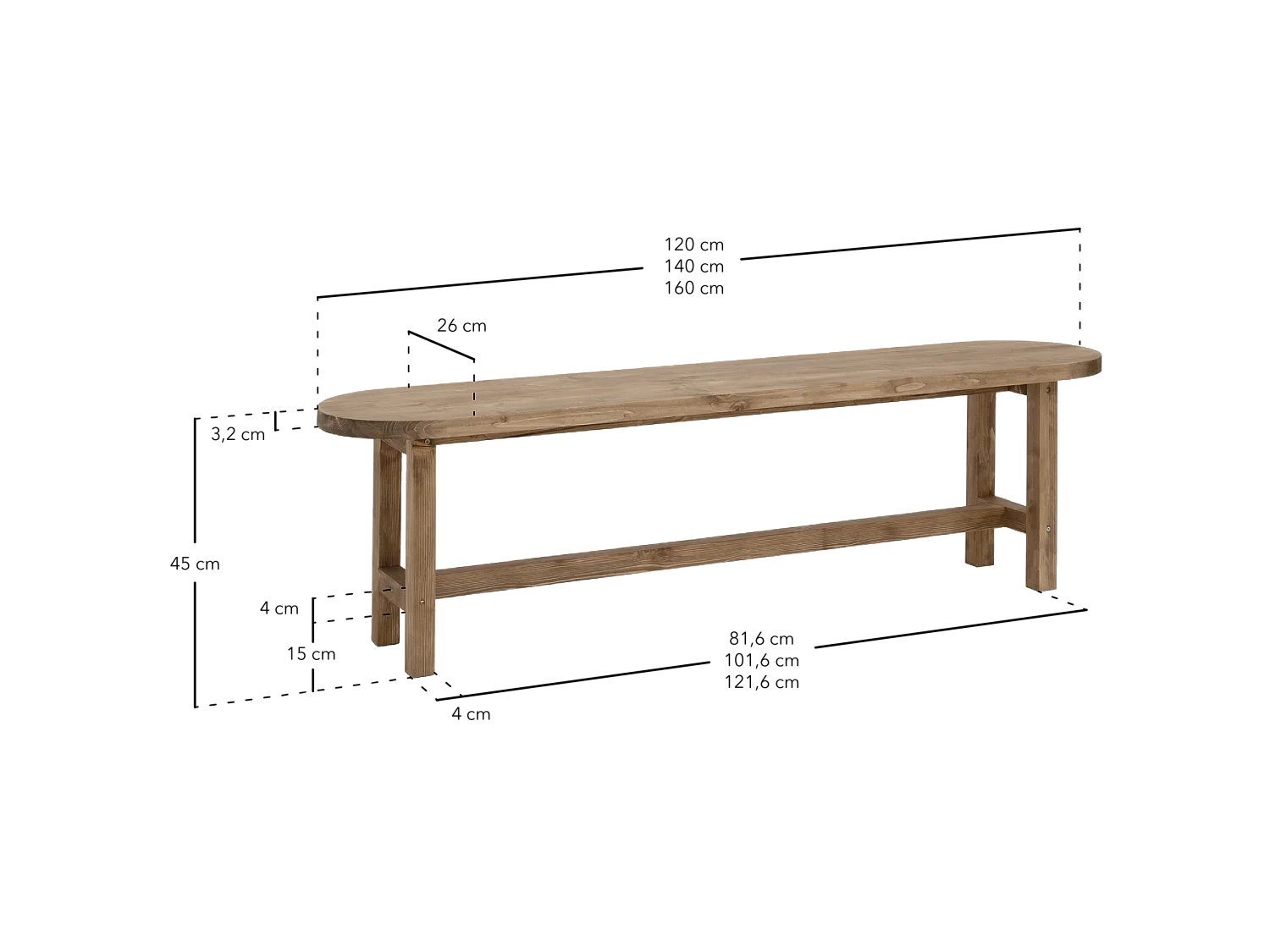 Banc en bois de sapin naturel 120x45cm - OLIVIA - DECOWOOD