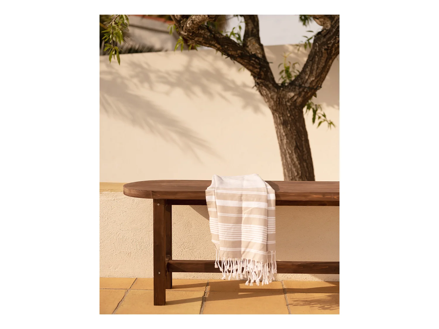 Panca ovale in legno masello in tono noce 120x45cm - OLIVIA - DECOWOOD