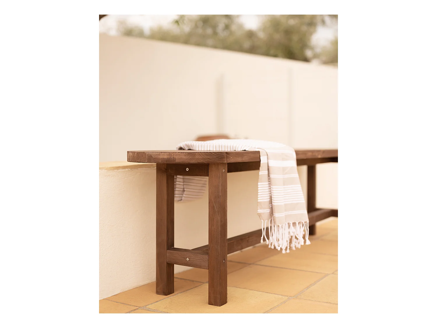 Panca ovale in legno masello in tono noce 120x45cm - OLIVIA - DECOWOOD